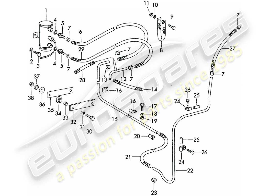 porsche 1963 (356b/356c) fuel pump - and - fuel line part diagram