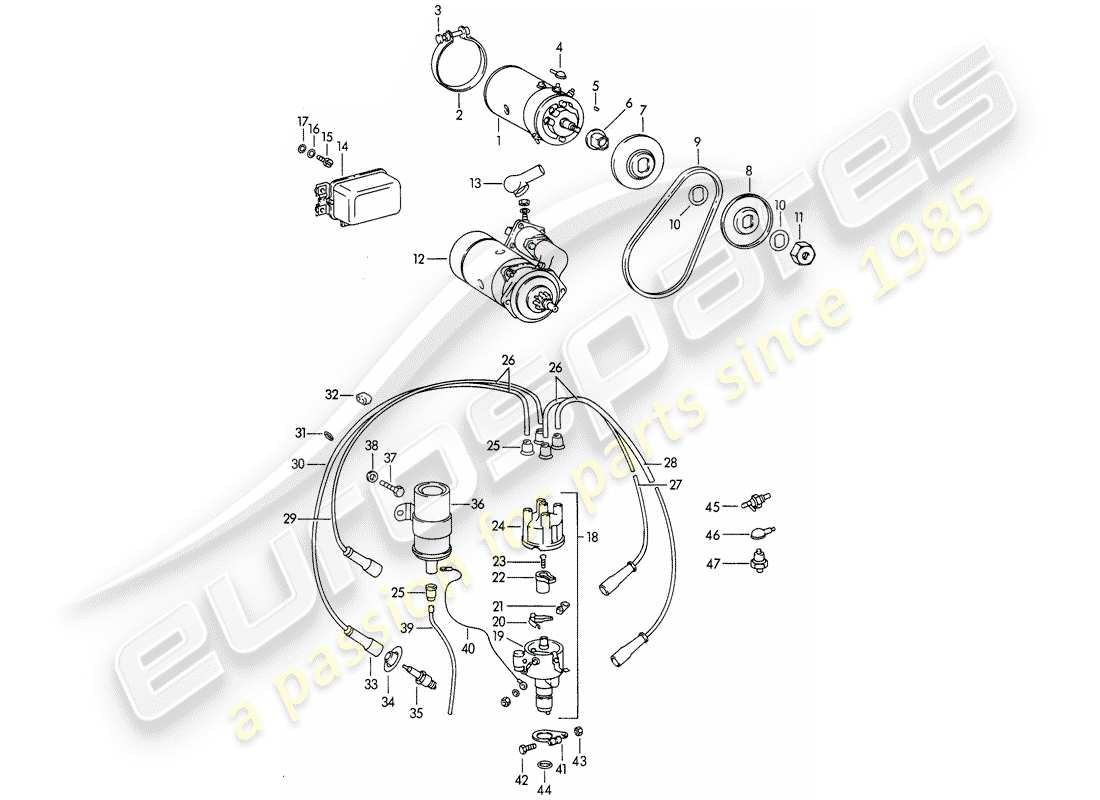 porsche 356b/356c (1964) electrical equipment - engine parts diagram