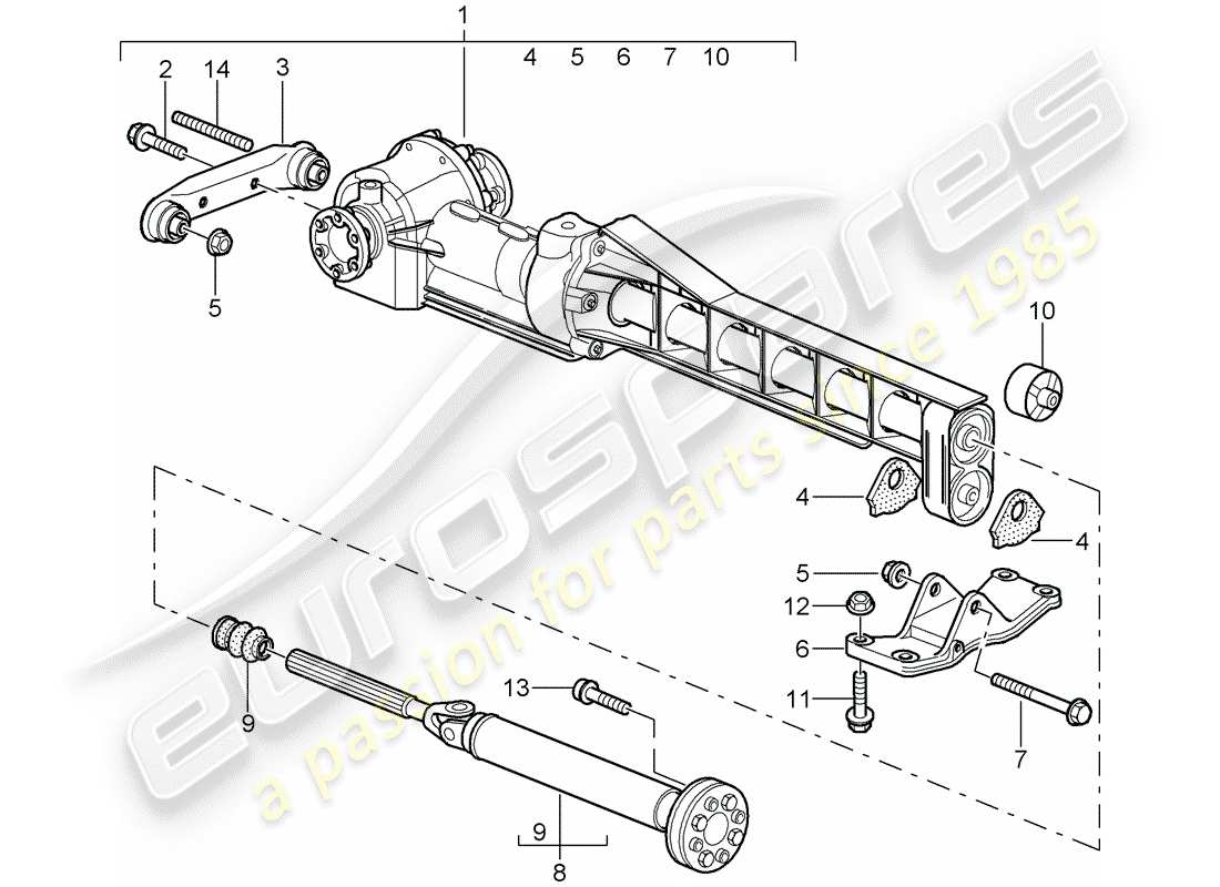 porsche 2008 (997-1 turbo / gt2) front axle differential part diagram