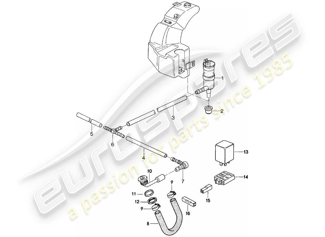 porsche 1983 (924) headlight washer system part diagram