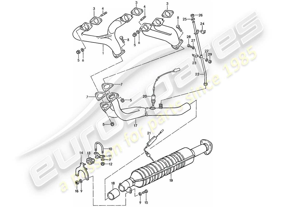 porsche 1986 (944) exhaust system - catalyst part diagram