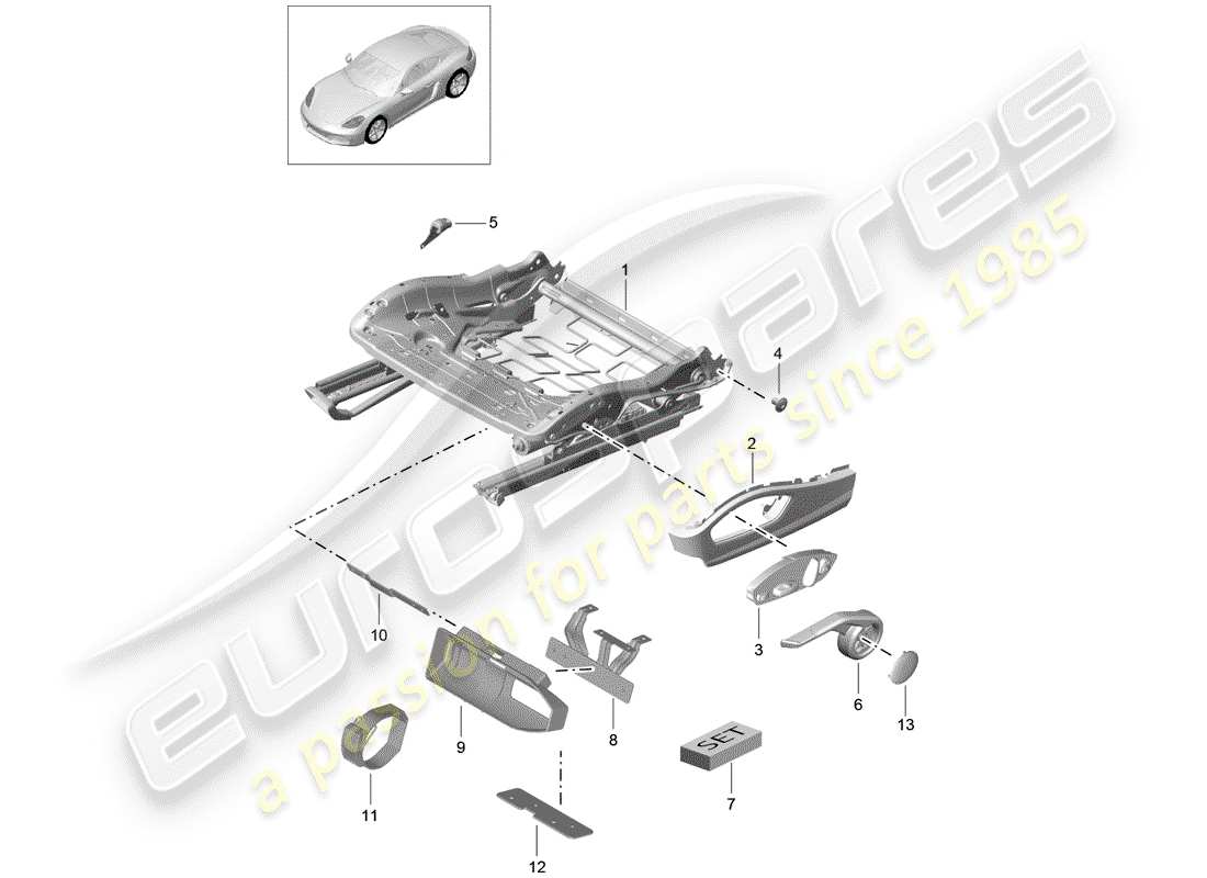 porsche 2017 (718 cayman) seat frame part diagram