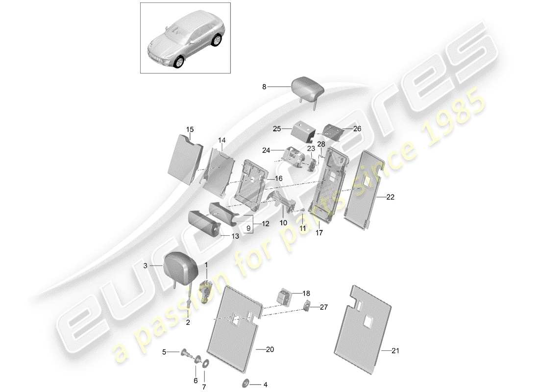 porsche macan (2018) backrest release part diagram