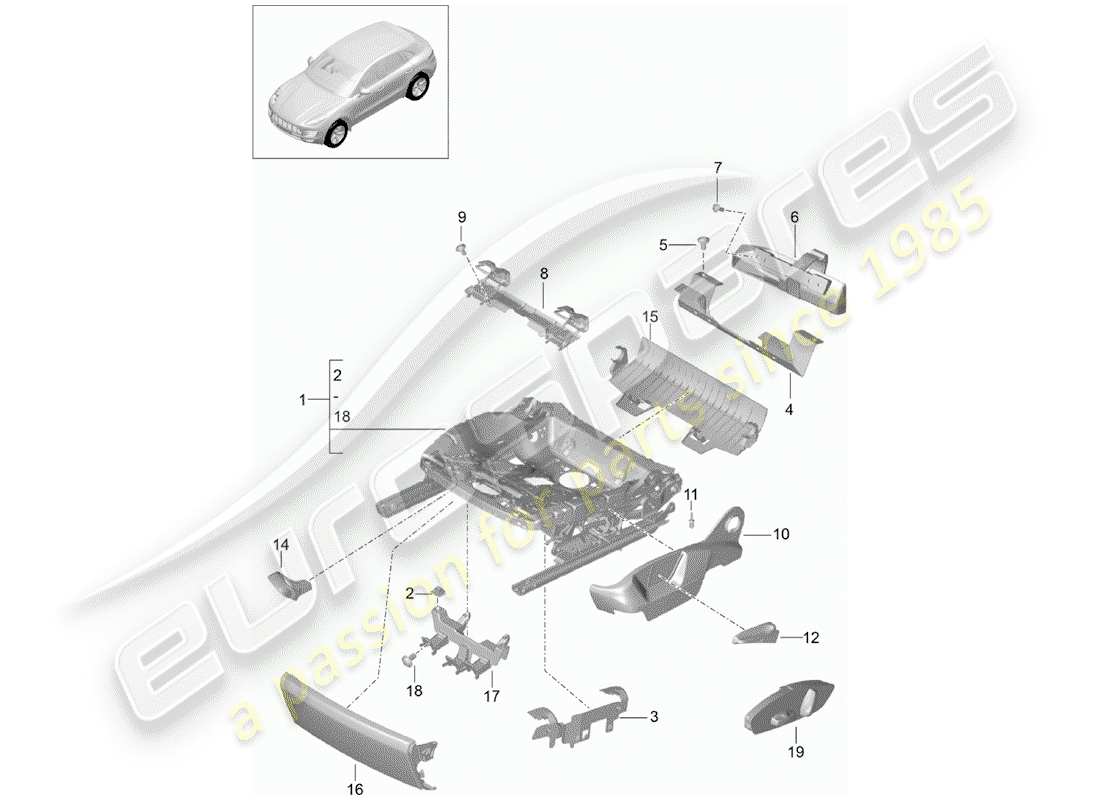 porsche 2018 (macan) seat frame part diagram