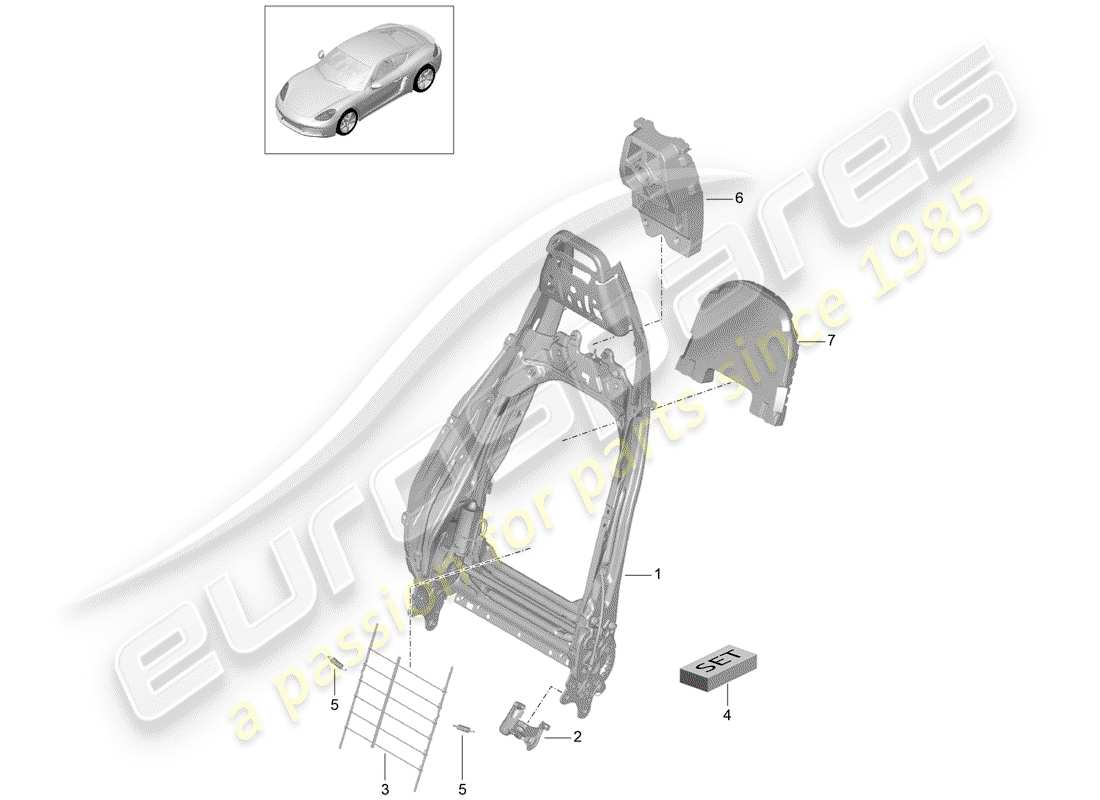 porsche 2017 (718 cayman) frame - backrest part diagram