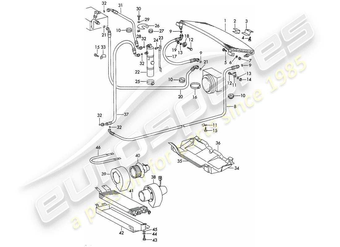 porsche 1972 (911) air conditioner - capacitor - hoses - and - fasteners - not for: - (usa) part diagram