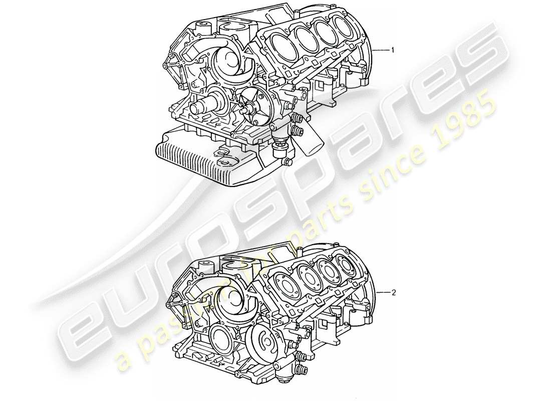 porsche 1994 (928) replacement engine - short engine - crankcase part diagram