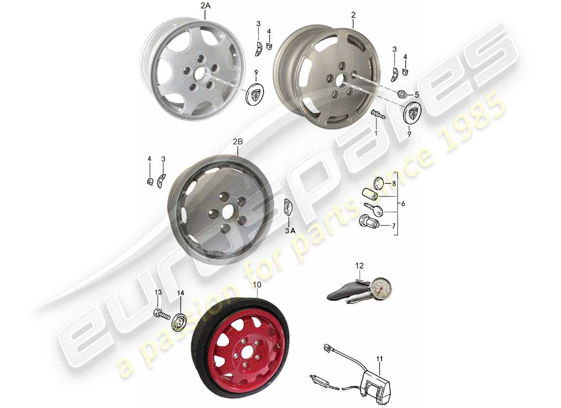 porsche 1989 (928) wheels part diagram