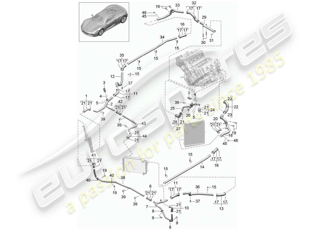 porsche 2015 (918 spyder) water cooling part diagram