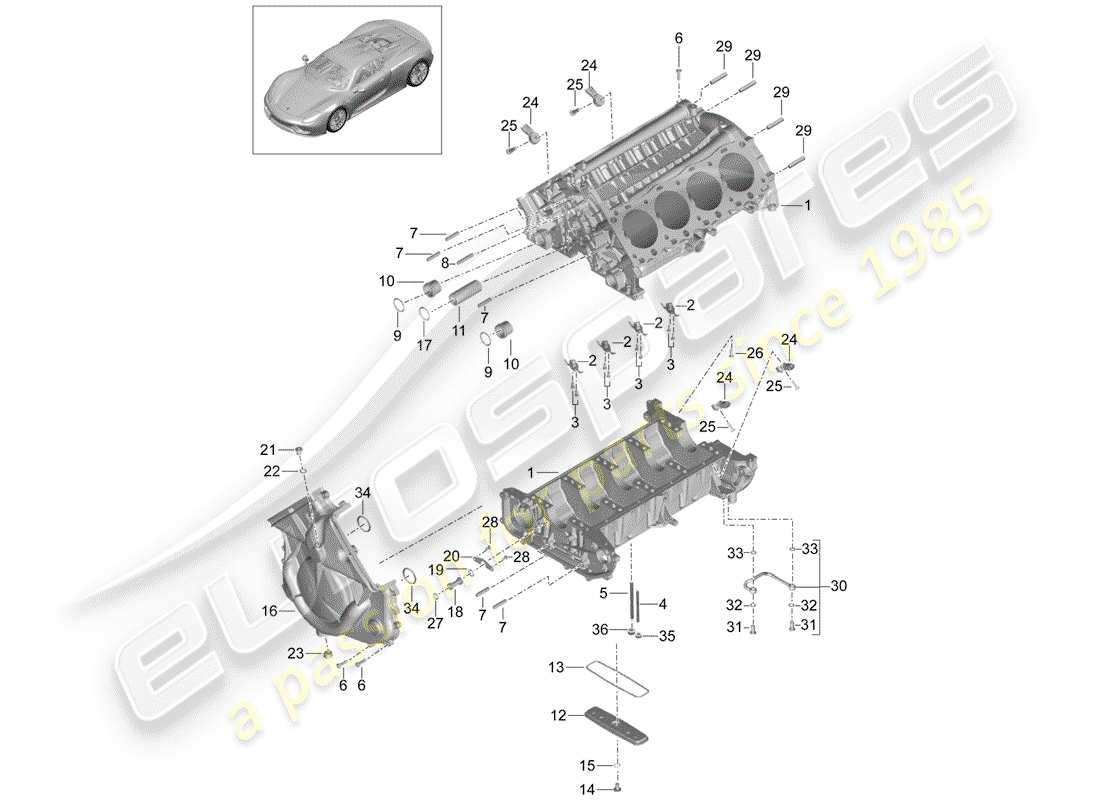 porsche 918 spyder (2015) crankcase parts diagram