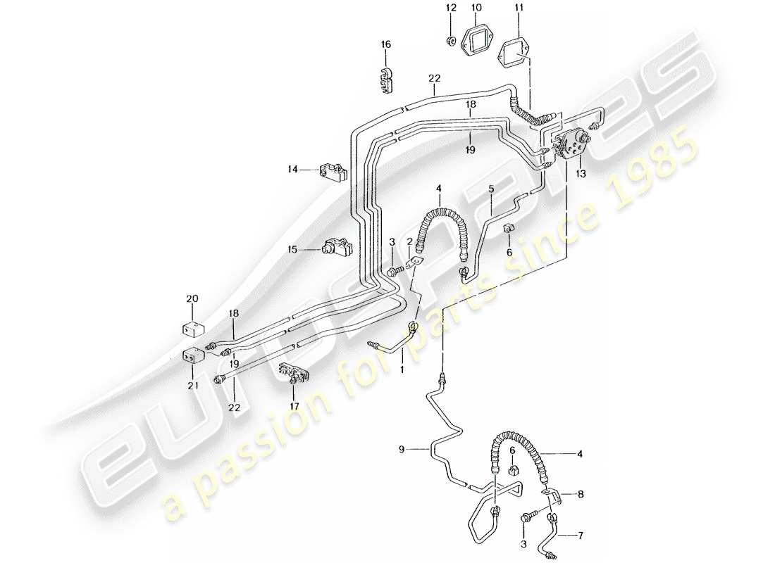 porsche 996 t/gt2 (2002) brake line - front axle - underbody - vacuum line parts diagram