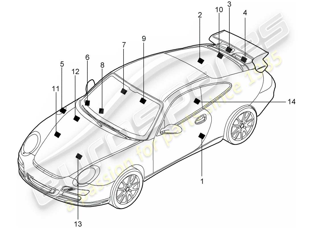 porsche 2010 (997-2 gt3) signs/notices part diagram