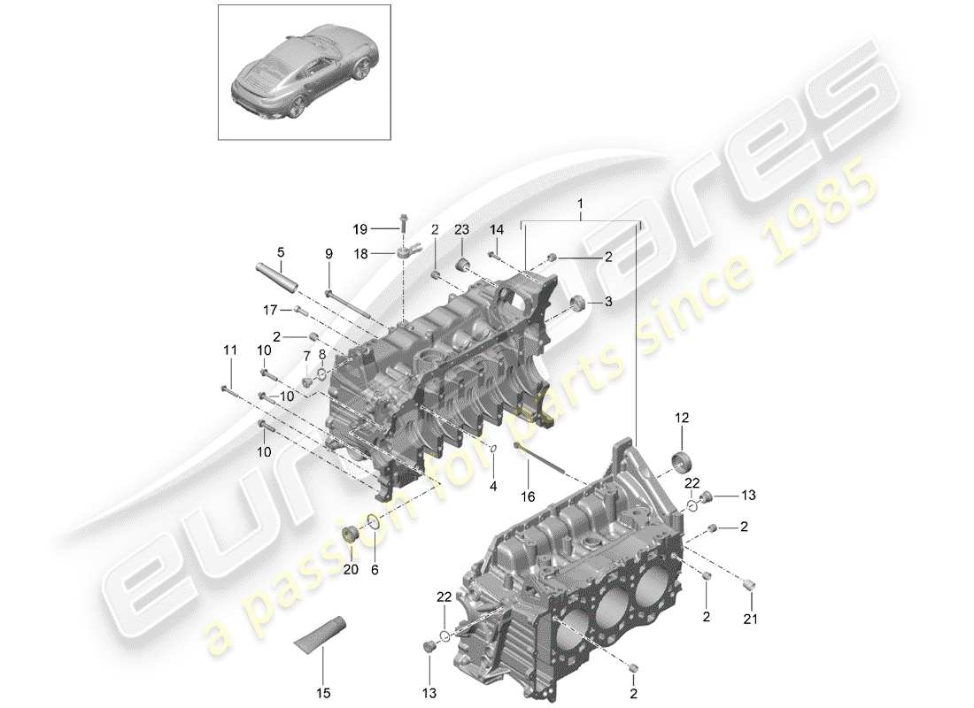 porsche 991 turbo (2014) crankcase parts diagram