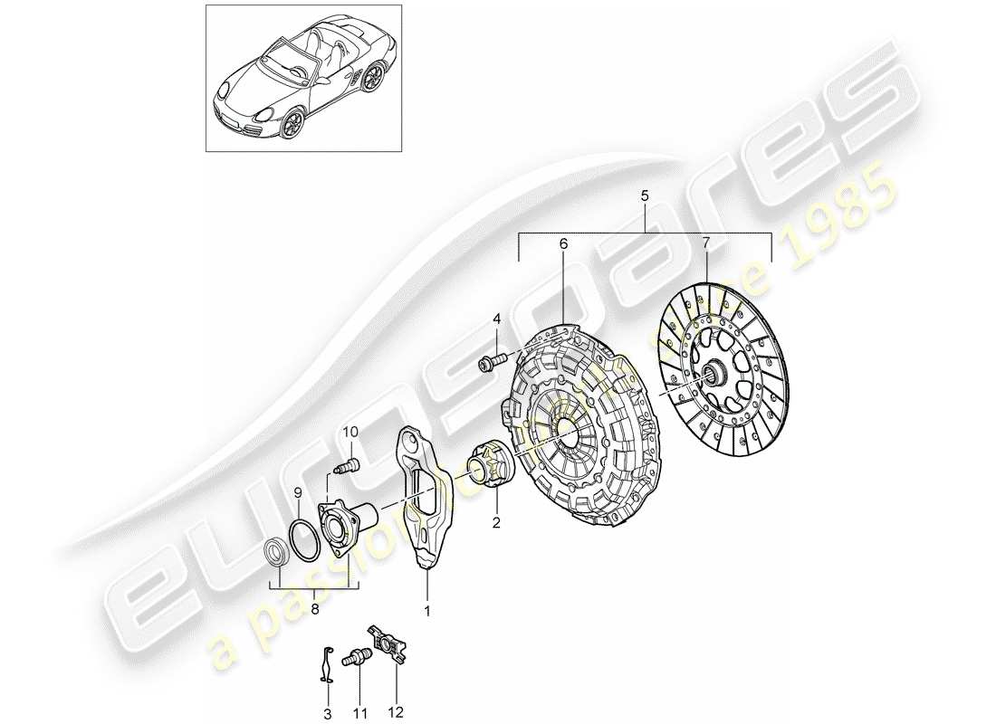porsche 2005 (987 boxster) clutch part diagram
