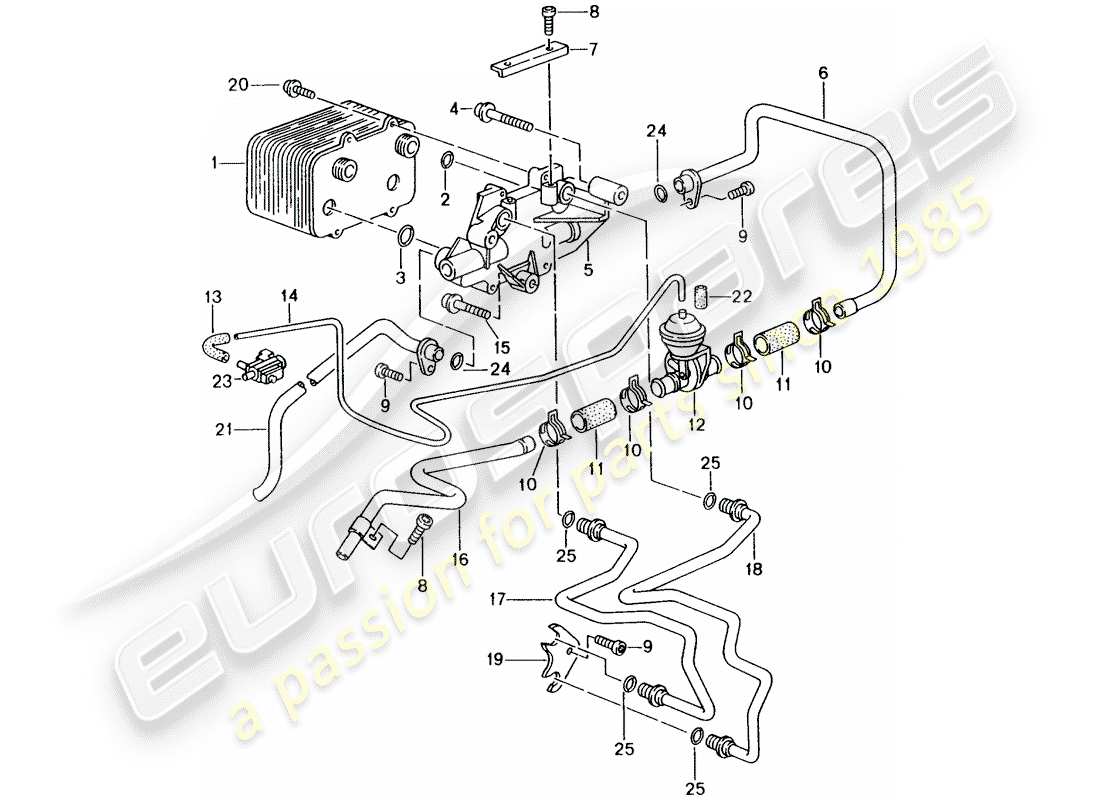 porsche 2003 (986 boxster) tiptronic - - - gear oil cooler - oil pressure line for - gear oil cooling part diagram
