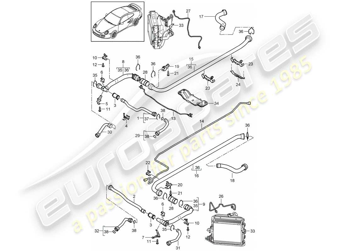porsche 2013 (997-2 turbo / gt2 rs) water cooling 2 part diagram