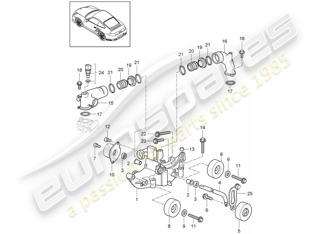 porsche 911 t/gt2rs (2013) belt tensioner parts diagram