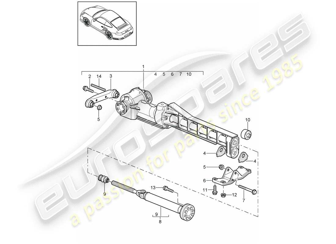 porsche 2011 (997-2 turbo / gt2 rs) front axle differential part diagram