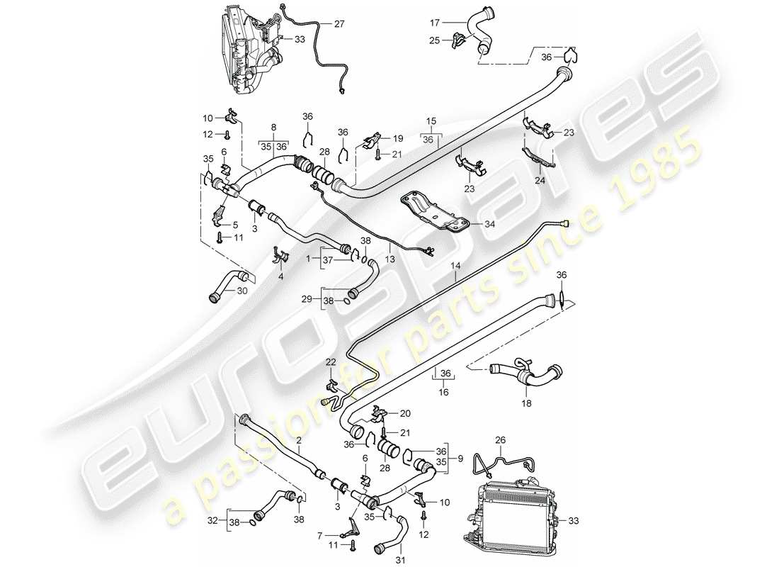 porsche 2006 (997-1) water cooling 2 part diagram