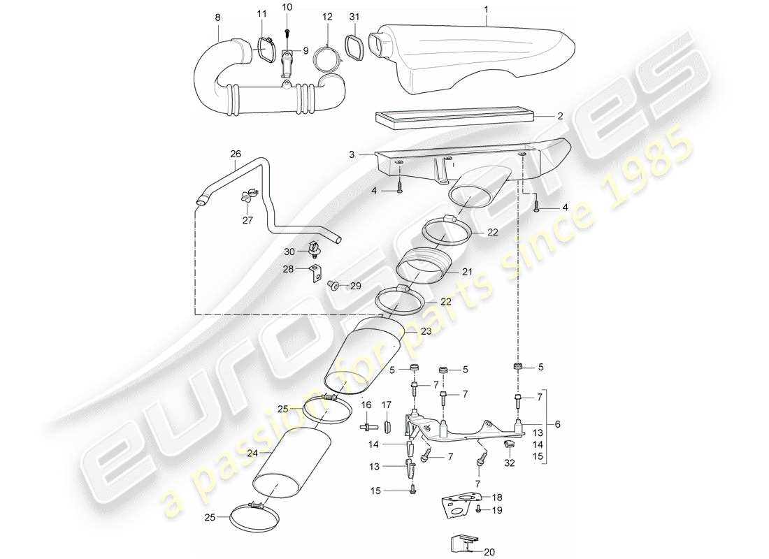 porsche 2004 (carrera gt) air cleaner system part diagram