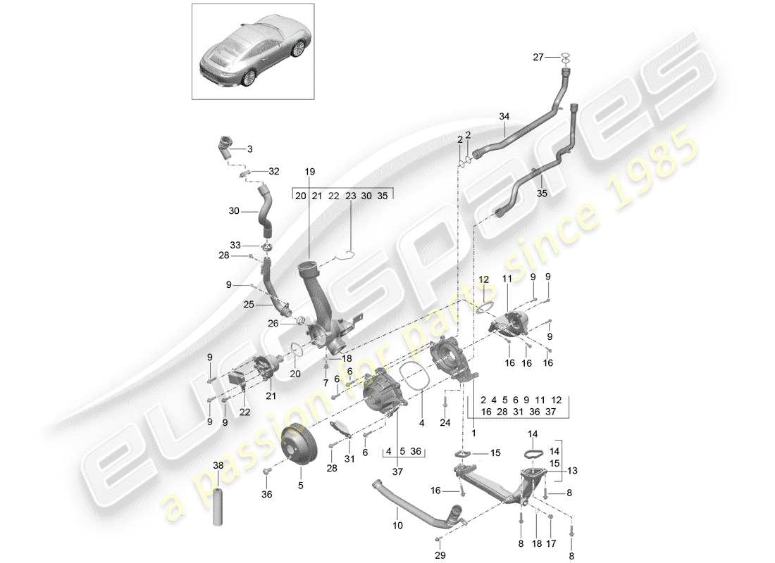 porsche 2020 (991-2) water pump part diagram