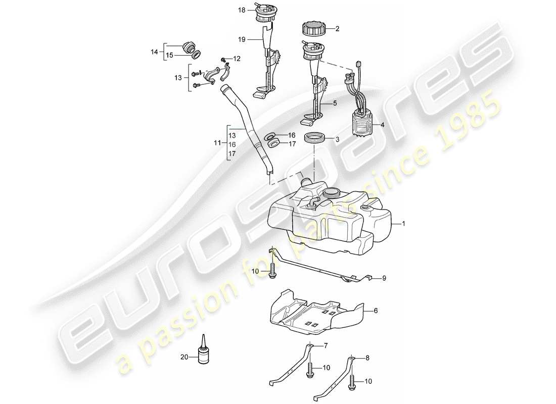 porsche 2005 (987 boxster) fuel tank part diagram