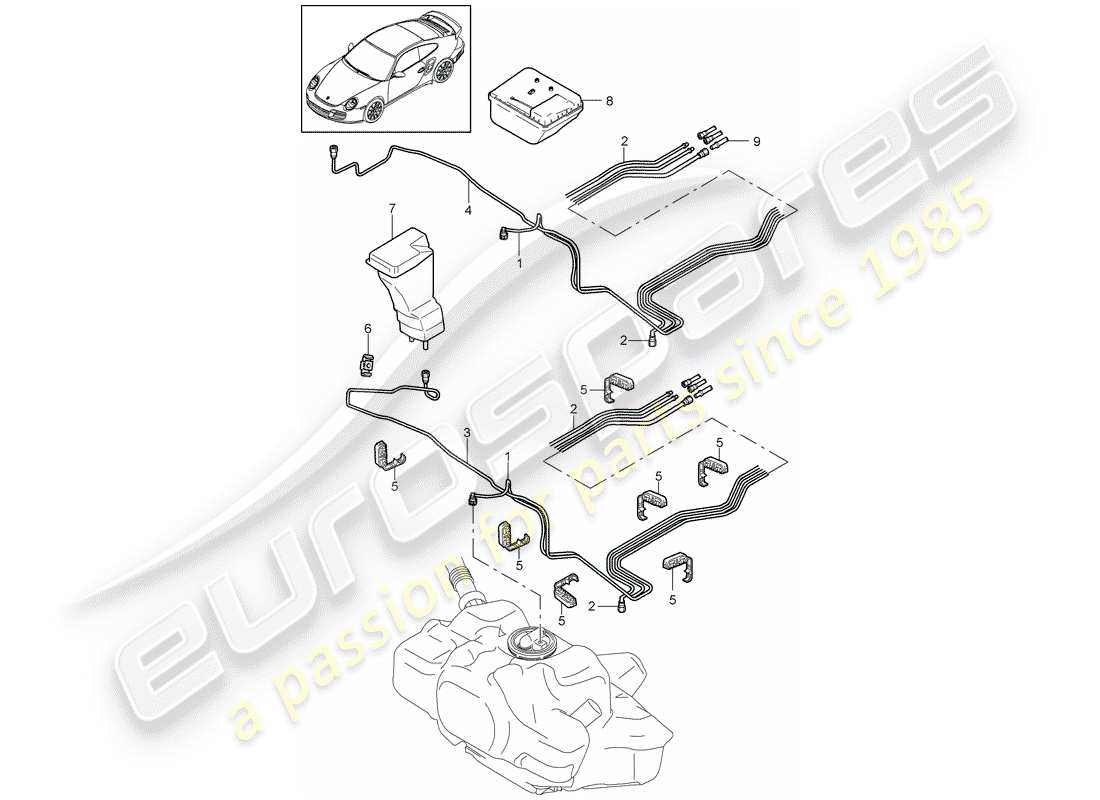 porsche 2011 (997-2 turbo / gt2 rs) fuel system part diagram