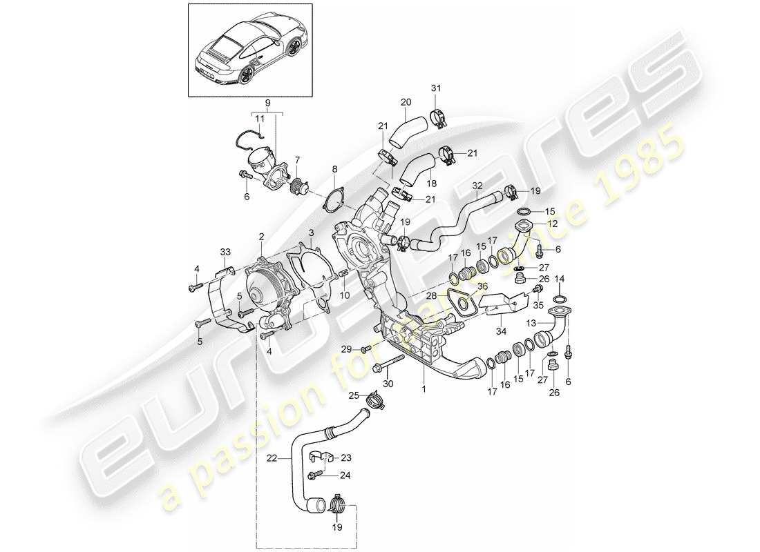 porsche 2011 (997-2 turbo / gt2 rs) water pump part diagram