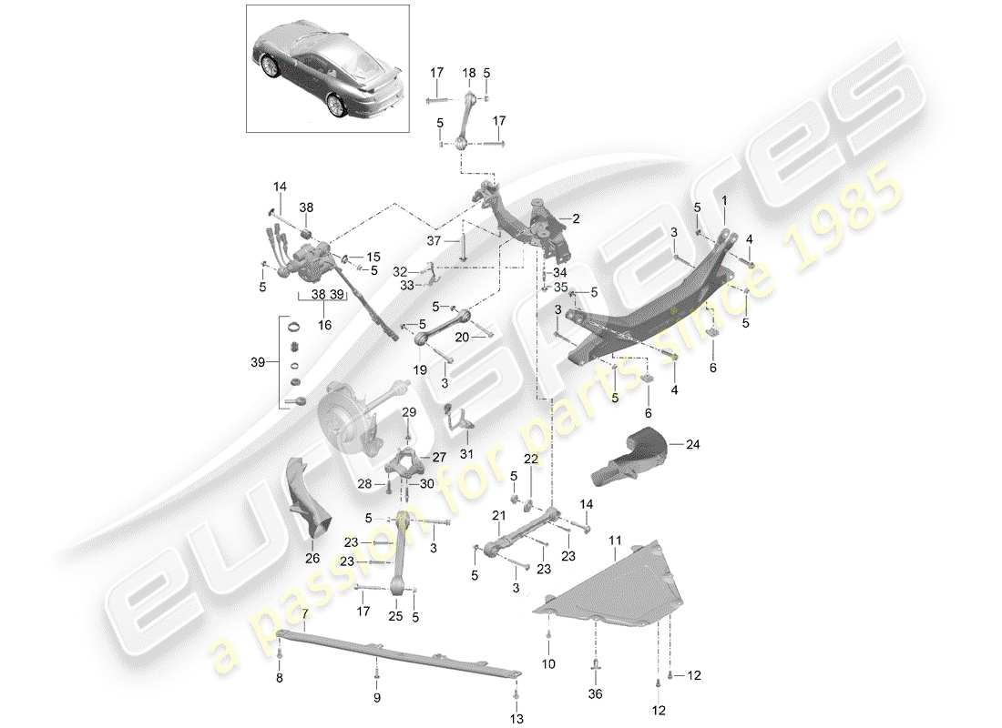 porsche 2014 (991-1 r/gt3/rs) rear axle part diagram