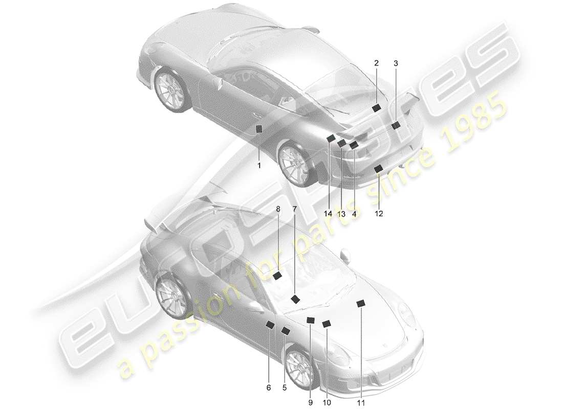 porsche 2014 (991-1 r/gt3/rs) signs/notices part diagram