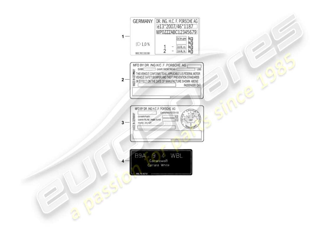 porsche 2004 (986 boxster) signs/notices parts diagram