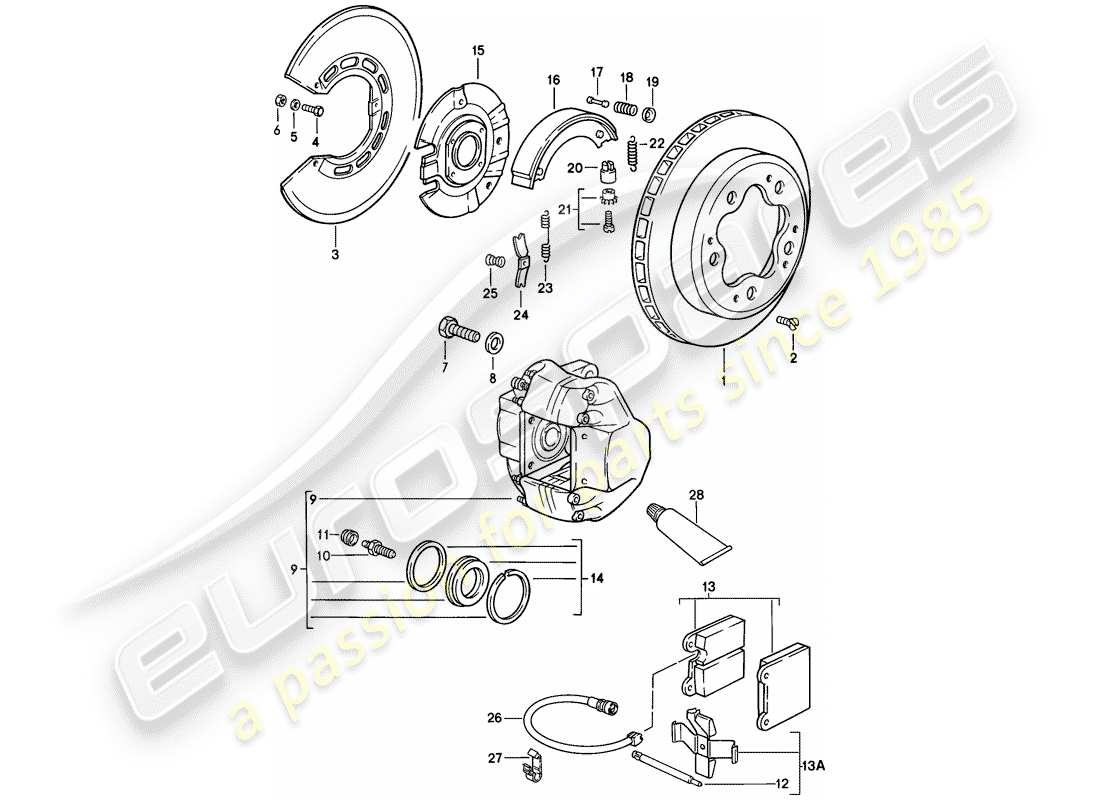 porsche 1989 (911) brake - rear axle part diagram