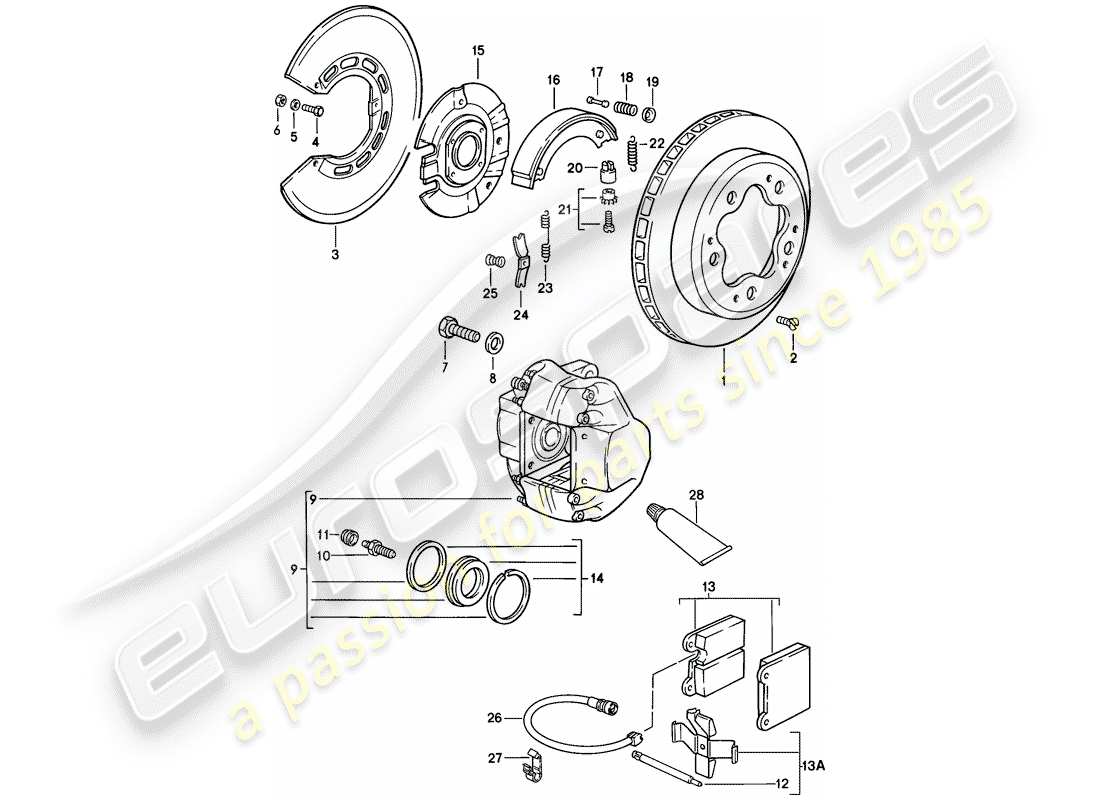 porsche 911 (1989) brake - rear axle part diagram