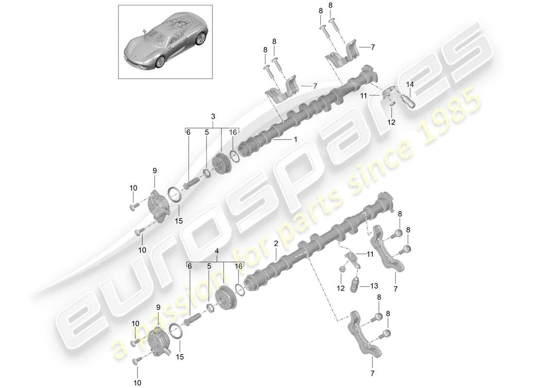 porsche 918 spyder (2015) camshaft part diagram