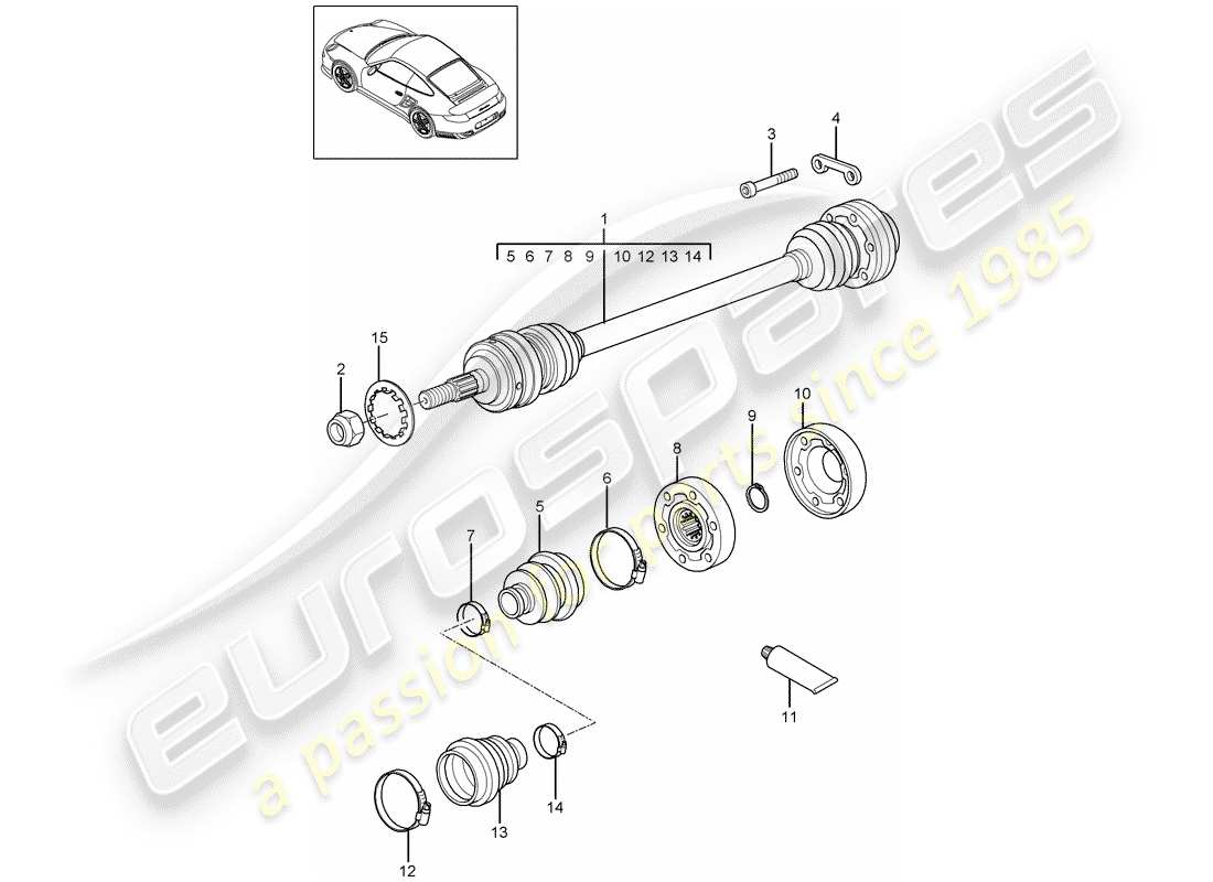 porsche 2013 (997-2 turbo / gt2 rs) drive shaft part diagram