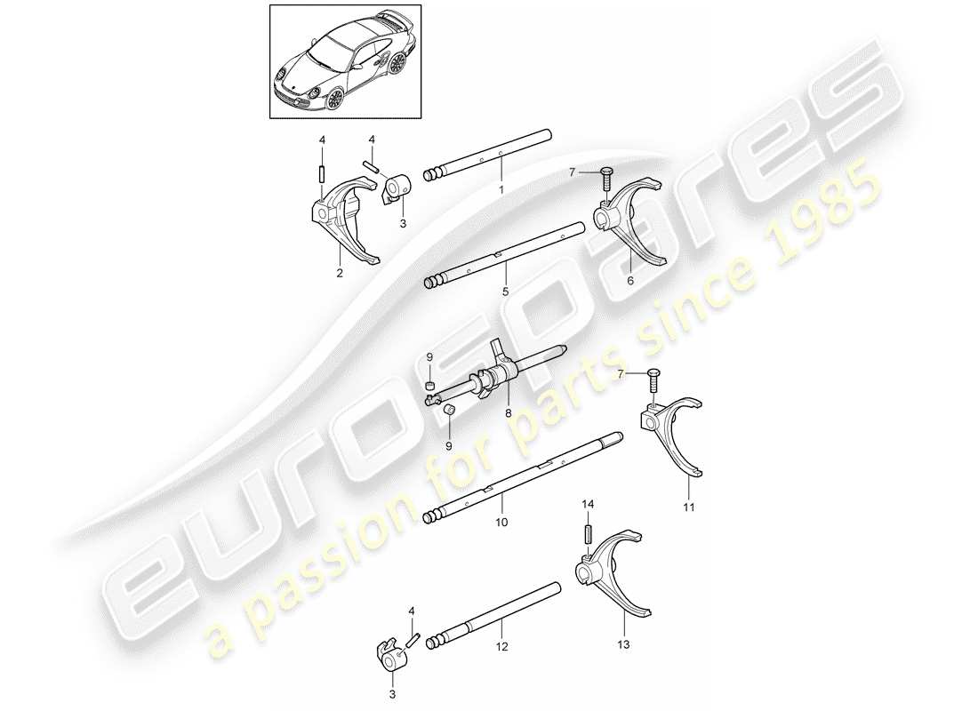 porsche 2011 (997-2 turbo / gt2 rs) selector shaft part diagram