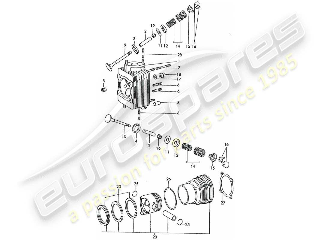 porsche 1966 (911/912) cylinder head - cylinder with pistons - repair set for maintenance - see illustration: part diagram