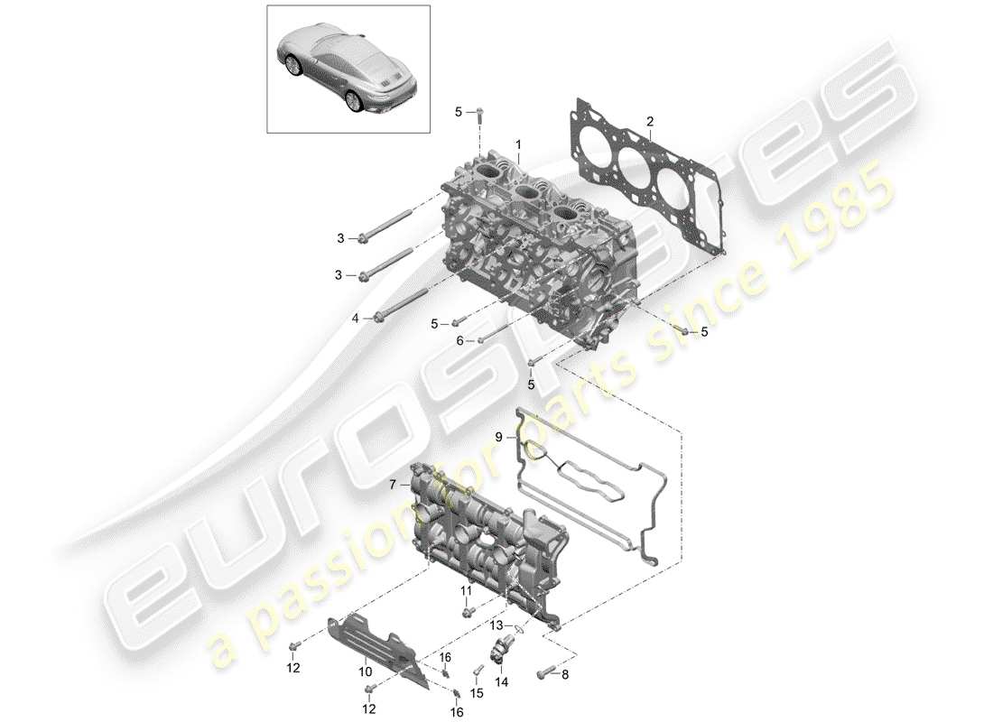 porsche 991 turbo (2014) cylinder head parts diagram