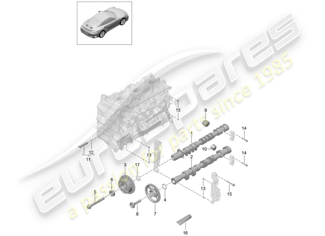 porsche 991 turbo (2014) camshaft parts diagram