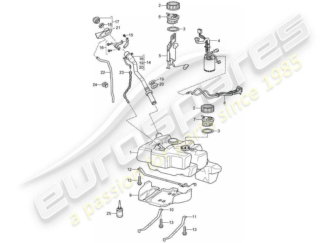 porsche 2010 (997-2 gt3) fuel tank part diagram