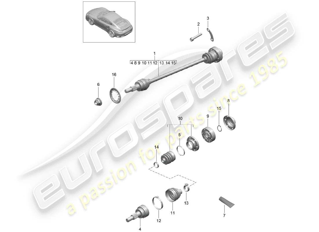 porsche 991 turbo (2020) drive shaft parts diagram