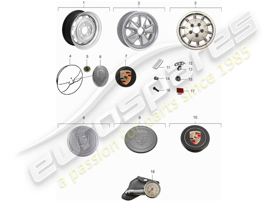 porsche 1971 (914) wheels part diagram