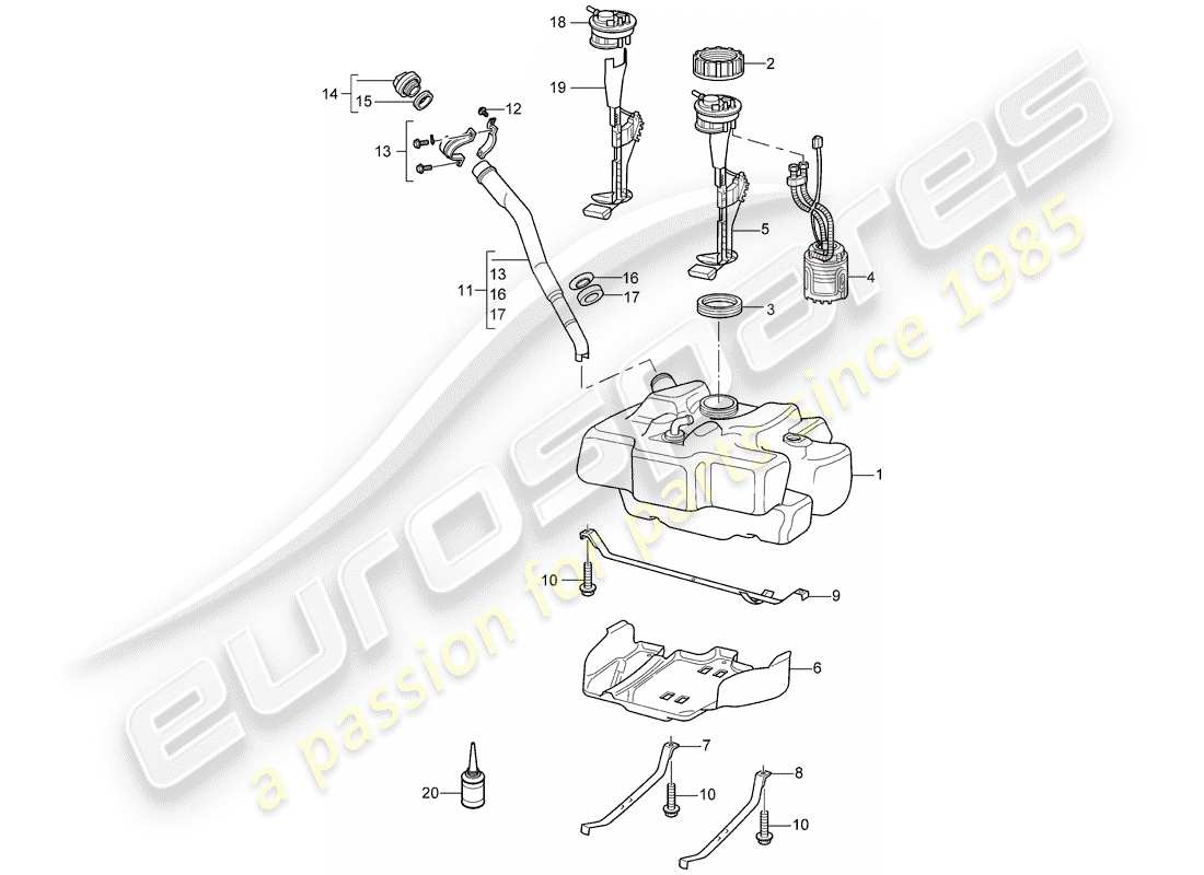 porsche 2006 (997-1) fuel tank parts diagram
