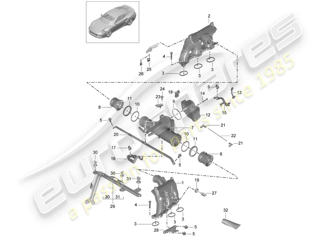 porsche 991 turbo (2014) intake air distributor parts diagram