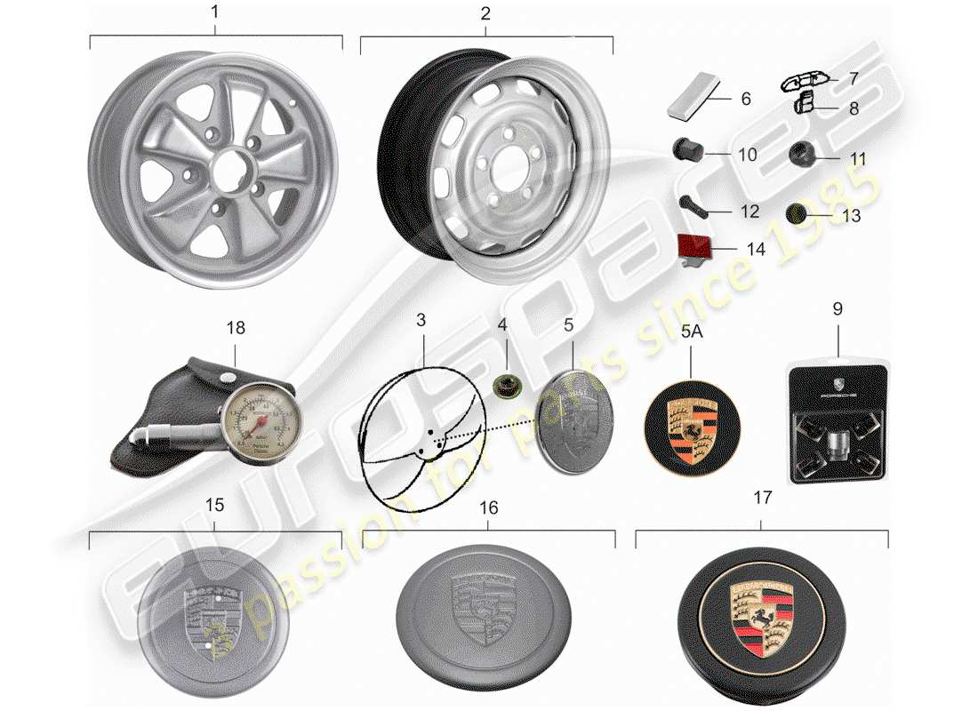 porsche 1967 (911/912) wheels part diagram