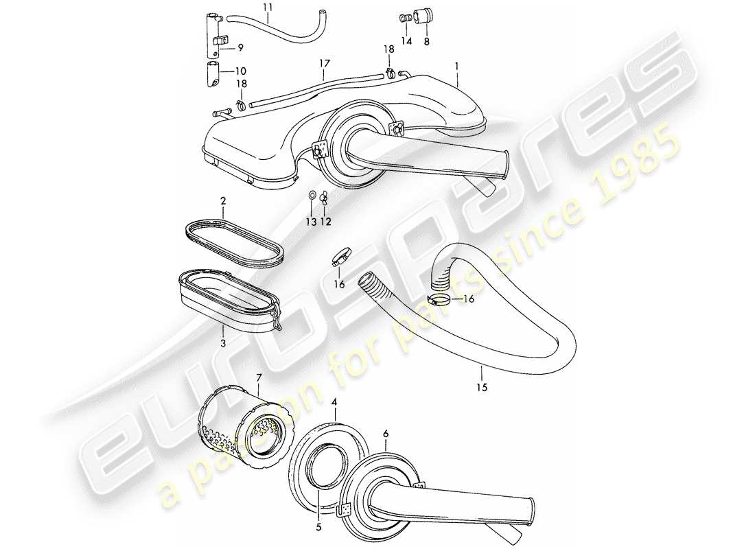 porsche 1967 (911/912) air cleaner system - for - - weber - - carburetor part diagram