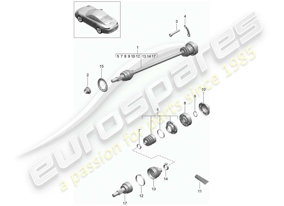 porsche 2014 (991-1) drive shaft part diagram