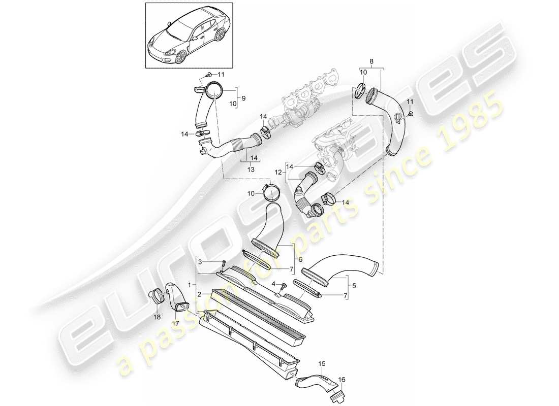 porsche panamera 970 (2015) air cleaner system part diagram