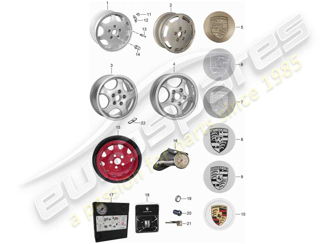 porsche 1990 (964) alloy wheel part diagram