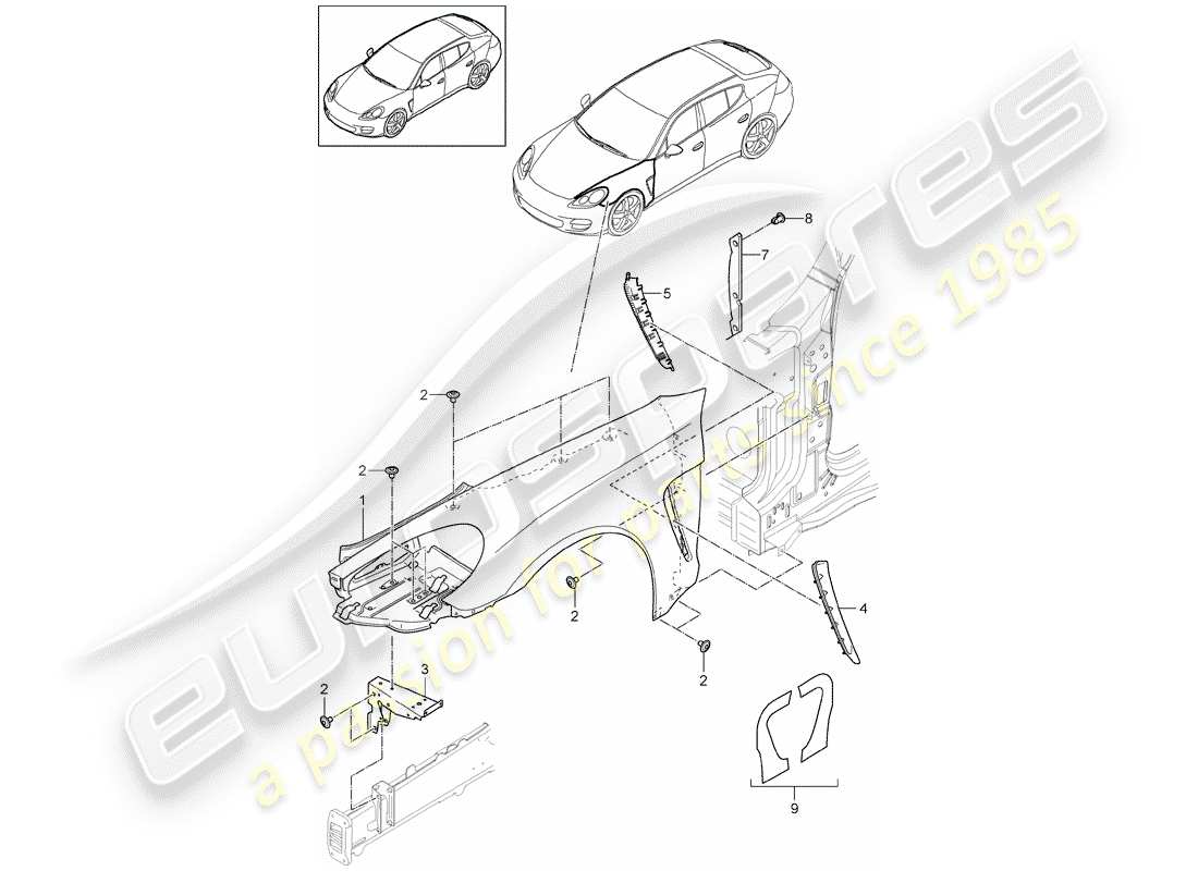 porsche panamera 970 (2012) fender parts diagram